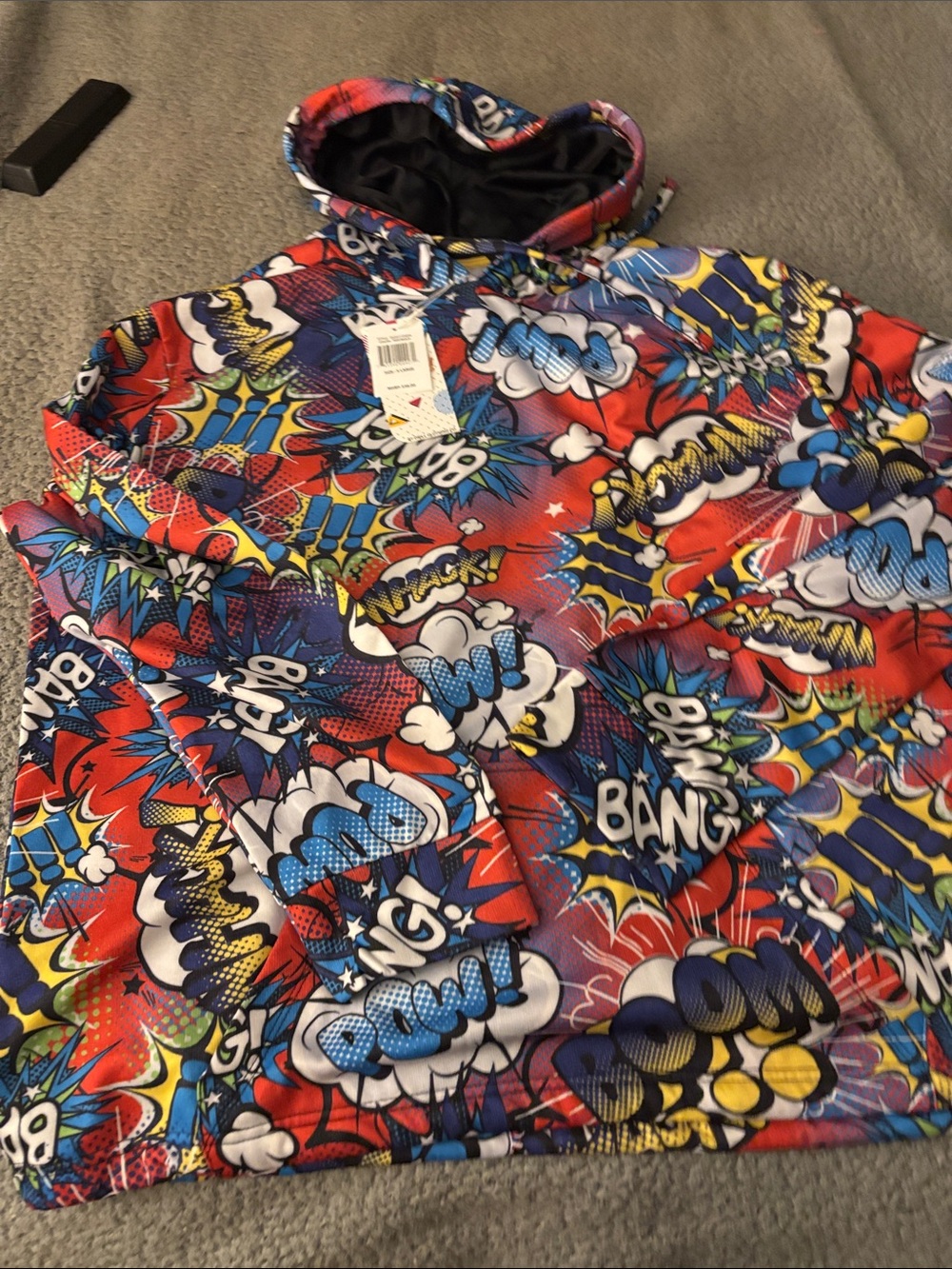 Comic Print Hoodie XL Red Graphic Streetwear Boom Pow Bang Y2K Unisex